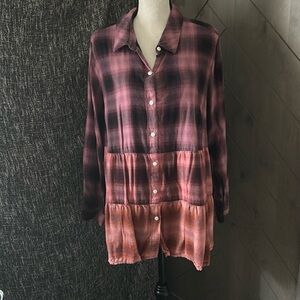 J.Jill plaid light weight button down tiered aline blouse